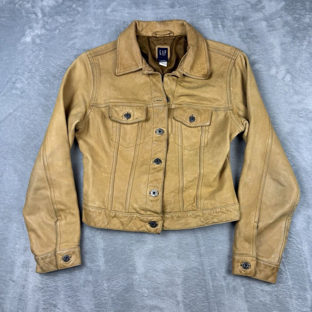 Vintage Gap Leather Jacket Womens XS Trucker Biker Moto Y2K 90s Mallcore Grunge